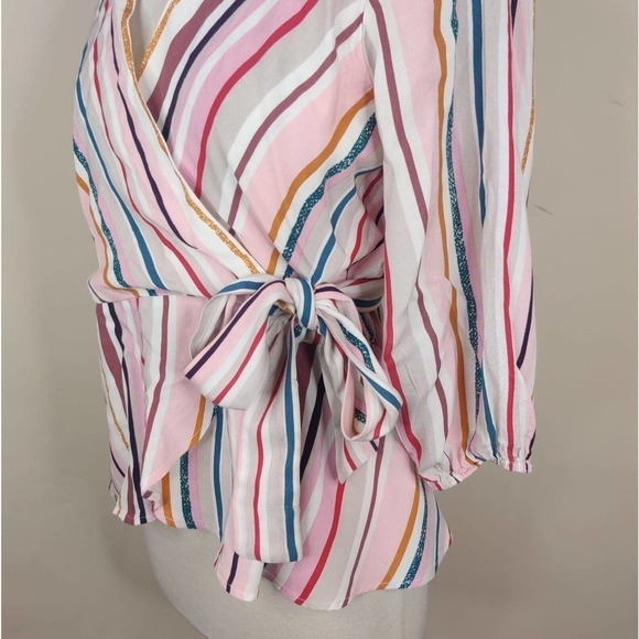 Harper Wrap Top Multicolor Stripe Rayon - Picture 5 of 8